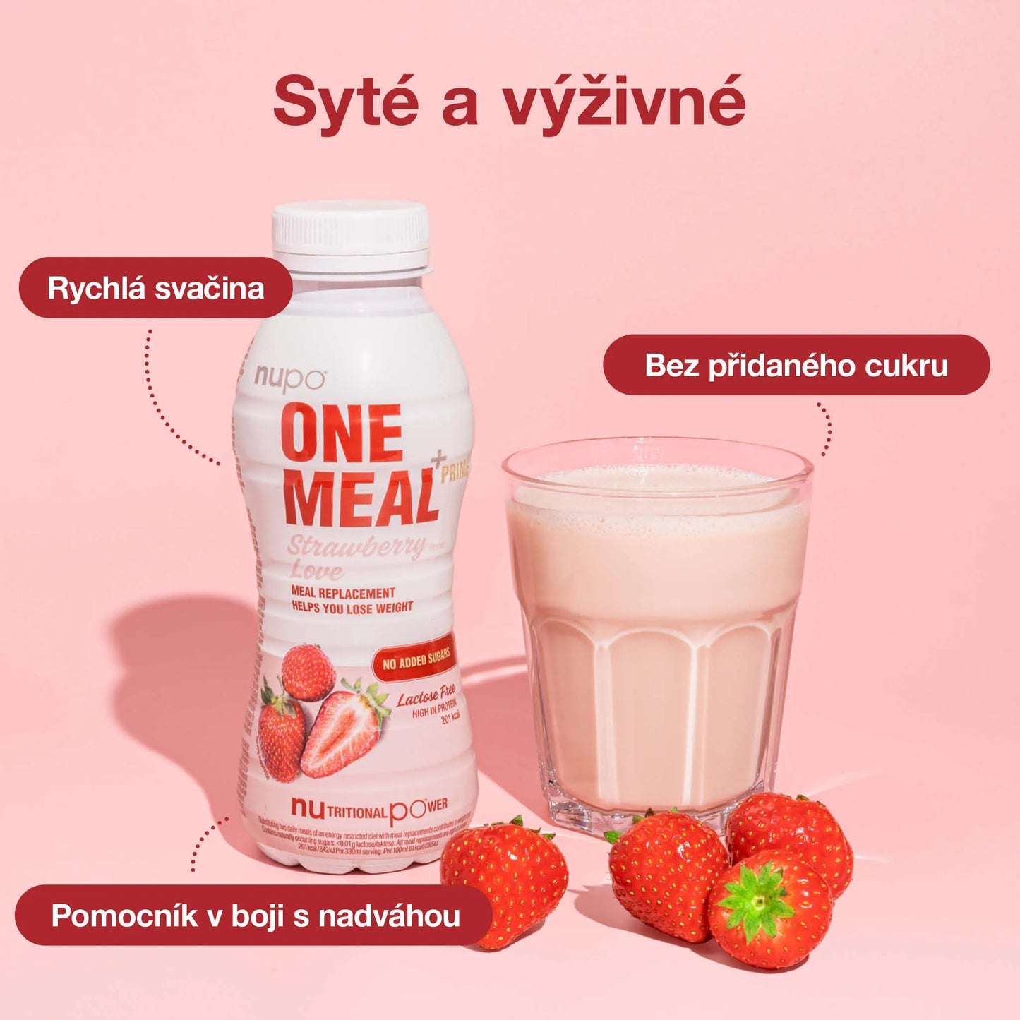 NUPO One Meal +Prime nápoj Jahoda - bez laktózy