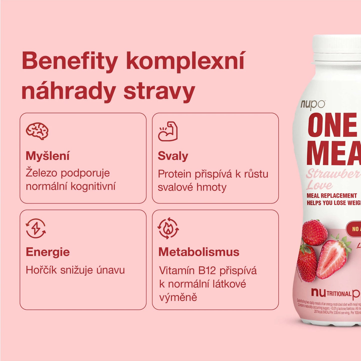 NUPO One Meal +Prime nápoj Jahoda - bez laktózy